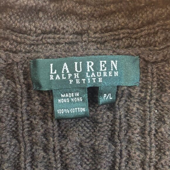 Lauren Ralph Lauren Womens P/L Green Cotton Cable-Knit Cotton V-Neck Sweater - Picture 3 of 7